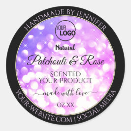 ラグジュアリー ピンク パープル グリッター 商品ラベル ロゴ付き ラウンドシール