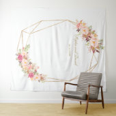 ラグジュアリー ピンク フラワー ゴールド ウェディング フォトブース タペストリー (インサイチュ(横))