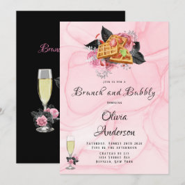 ラグジュアリー ピンク ブラック フローラル インキング ブランシュ & バブルリー  I 招待状