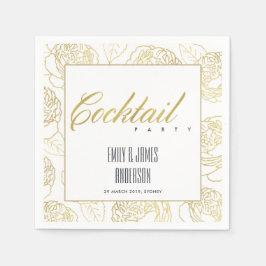 ラグジュアリー フェイク ゴールド エレガント ローズ フローラル コックテール パーティー スタンダードカクテルナプキン