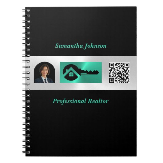 ラグジュアリー フォト ターコイズ & ブルーのキー QR 不動産 ノートブック (正面)
