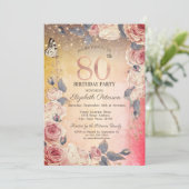 ラグジュアリー フラワーズ, バタフライ, ライト オンブレ 80歳の誕生日 招待状 (スタンド正面)