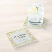 ラグジュアリー フロリッシュ シック ウィンター ホワイト アンド ゴールド ウェディング ガラスコースター (アングル)