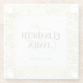 ラグジュアリー フロリッシュ シック ウィンター ホワイト アンド ゴールド ウェディング ガラスコースター (裏面)