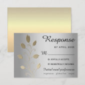 ラグジュアリー フローラル シルバー ゴールド ウェディング RSVP カード (正面/裏面)
