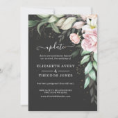 ラグジュアリー ブラックとピンクの花のウェディングアップデート 招待状 (正面)