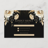 ラグジュアリー ブラック アイボリー＆ゴールドのキンセアニエラへの返信 エンクロージャーカード (正面)