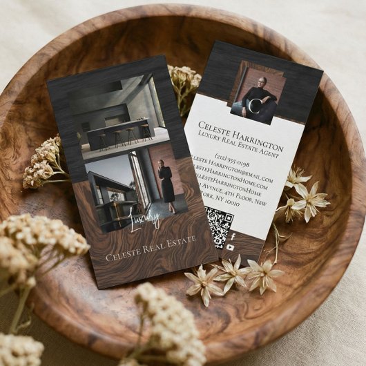 ラグジュアリー ブラック エレガント フォト レイアウト リアルエステート 名刺