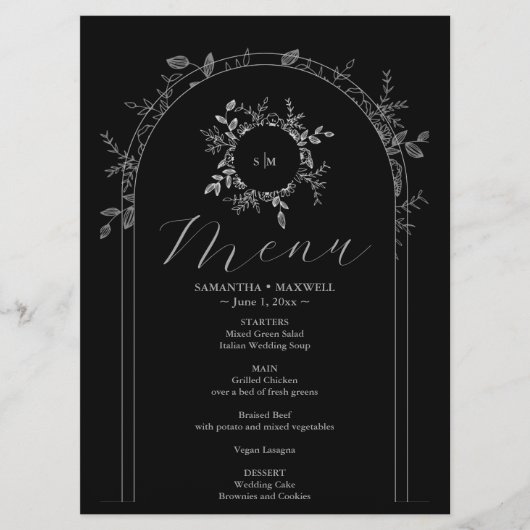 ラグジュアリー ブラック エレガント 印刷 メニュー カード (正面)