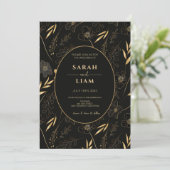 ラグジュアリー ブラック&ゴールド アネモネ ワイルドフラワー ウェディング 招待状 (スタンド正面)