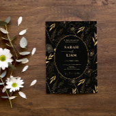 ラグジュアリー ブラック&ゴールド アネモネ ワイルドフラワー ウェディング 招待状