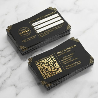 ラグジュアリー ブラック ゴールド アートデコ QR コード ミニマル デザイン 予約カード