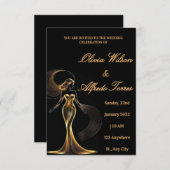 ラグジュアリー ブラック＆ゴールド エレガント ウェディング 招待状 (正面/裏面)