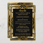 ラグジュアリー ブラック＆ゴールド ガツビー アートデコ 1920年代 ウェディング 招待状 (正面/裏面)