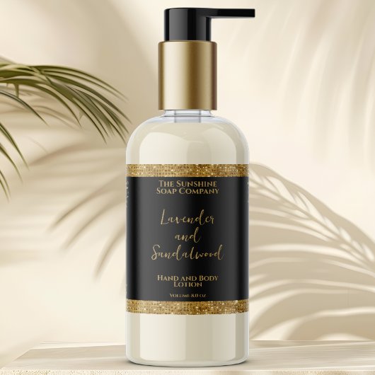 ラグジュアリー ブラック＆ゴールド グリッター コスメボトル ラベル