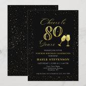 ラグジュアリー ブラック ゴールド コンフェッティ 80歳の誕生日おめでとう 招待状 (正面/裏面)