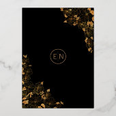 ラグジュアリー ブラック＆ゴールド バード フローラル パターン 箔招待状 (裏面)