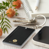 ラグジュアリー ブラック ゴールド パーソナライズ モノグラム キーホルダー (正面右)