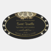 ラグジュアリー ブラック＆ゴールド プロダクトラベル ローズ ダイヤモンド 楕円形シール (正面)