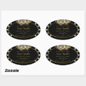 ラグジュアリー ブラック＆ゴールド プロダクトラベル ローズ ダイヤモンド 楕円形シール (シート)