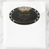 ラグジュアリー ブラック＆ゴールド プロダクトラベル ローズ ダイヤモンド 楕円形シール (バッグ)