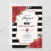 ラグジュアリー ブラック ゴールド レッド ローズ 大人 女性 誕生日 招待状 (正面)