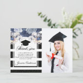 ラグジュアリー ブラック ゴールド 卒業写真 感謝カード 招待状 (スタンド正面)