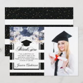ラグジュアリー ブラック ゴールド 卒業写真 感謝カード 招待状 (正面/裏面)
