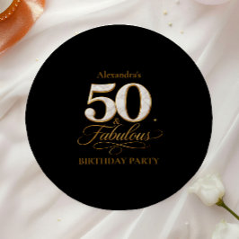 ラグジュアリー ブラック ゴールド 50 & ファビュラス バースデー ペーパープレート
