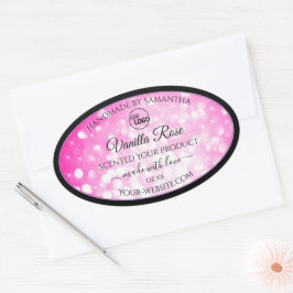 ラグジュアリー ブラック ピンク グリッター 商品ラベル ロゴを追加 楕円形シール