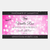 ラグジュアリー ブラック ピンク グリッター 商品ラベル ロゴを追加 長方形シール (正面)