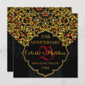 ラグジュアリー ブラック レッド ゴールド 50周年 誕生日 招待状 (正面/裏面)