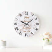 ラグジュアリー ブラッシュ グリッター ピンク ホワイト マーブル カスタマイズ ラージ壁時計 (ホーム)