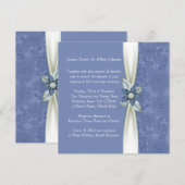 ラグジュアリー ブルー フラワー リボン ダマスク ウェディング 招待状 (正面/裏面)