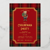 ラグジュアリー プレッピー ペンキ柄 クリスマス テディベア 箔招待状 (正面)
