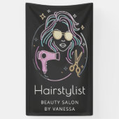 ラグジュアリー ヘアスタイリスト ビューティー サロン モダン ブラック 横断幕 (縦)