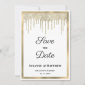 ラグジュアリー ホワイトゴールド ラメドリップ Save the Date 招待状 (正面)