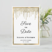 ラグジュアリー ホワイトゴールド ラメドリップ Save the Date 招待状 (スタンド正面)