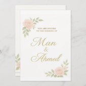 ラグジュアリー ホワイト＆ブッシュ ローズ 招待状 (正面/裏面)