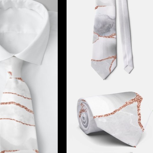 ラグジュアリー ホワイト ローズ ゴールド アゲート ジオード グリッター ネクタイ