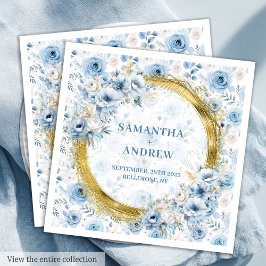 ラグジュアリー ボヘミアン ライトブルー ゴールド グリッター ウェディング ナプキン