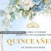 ラグジュアリー ボホ ブルー フラワー quinceañera 15歳の誕生日 招待状