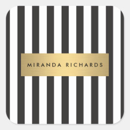 ラグジュアリー ボールド ブラック＆ホワイト ストライプ ゴールドバー付き スクエアシール