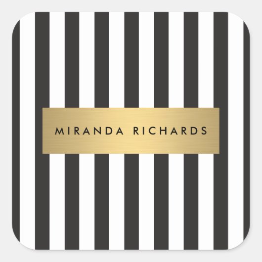 ラグジュアリー ボールド ブラック＆ホワイト ストライプ ゴールドバー付き スクエアシール (正面)