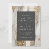 ラグジュアリー マーブル ゴールド ストローク 白とグレー 招待状 (正面)