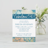 ラグジュアリー マーブル | 美しいコーラルとターコイズのファビュラス50 招待状 (スタンド正面)