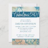 ラグジュアリー マーブル | 美しいコーラルとターコイズのファビュラス50 招待状 (正面)