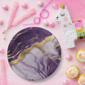 ラグジュアリー ミニマリスト ゴールド ライラック パープル マーブル スワール ペーパープレート (パーティー)