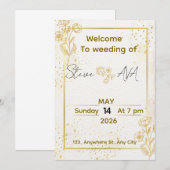 ラグジュアリー ミニマル ゴールド 結婚式 招待状 (正面/裏面)
