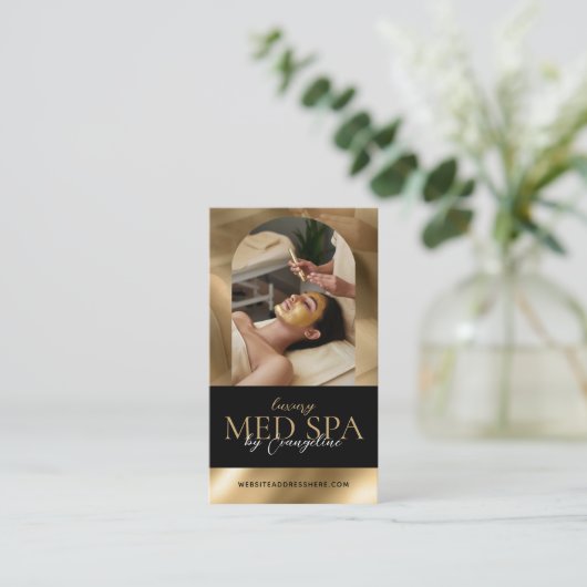 ラグジュアリー メディカル スパ ウェルネス アーチ ルクス フォト ブラック ゴールド 名刺 (スタンド正面)